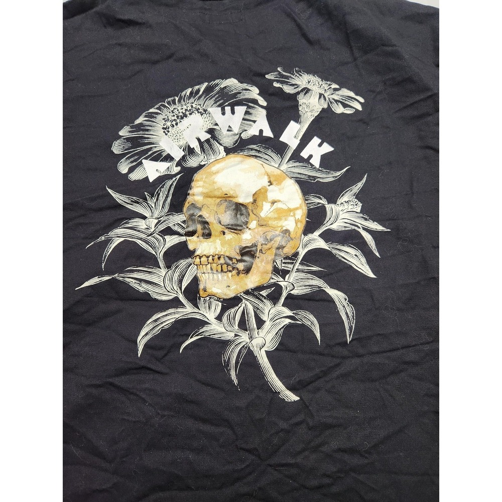 Airwalk Shirt Mens 3XL Black Skull Floral Graphic Short Sleeve Button Up Casual
